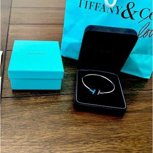 Authentic Tiffany& Co Dianmond and Turquoise wire bracelet